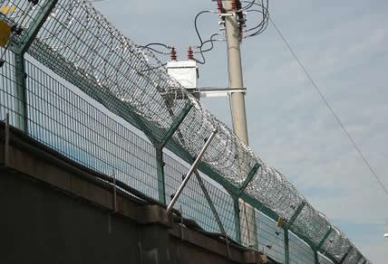 Prison Mesh with Posts and Razor Wire